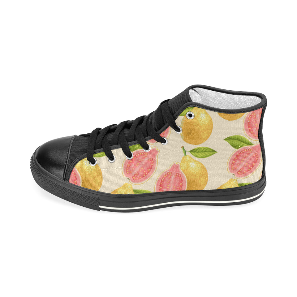 Beautiful guava pattern Women's High Top Canvas Shoes Black