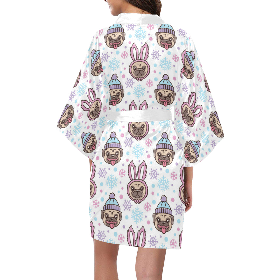Cute pug hat rabbit costume pattern Women's Short Kimono Robe