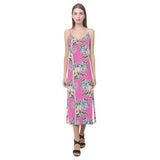 Chameleon lizard pattern pink background V-Neck Open Fork Long Dress