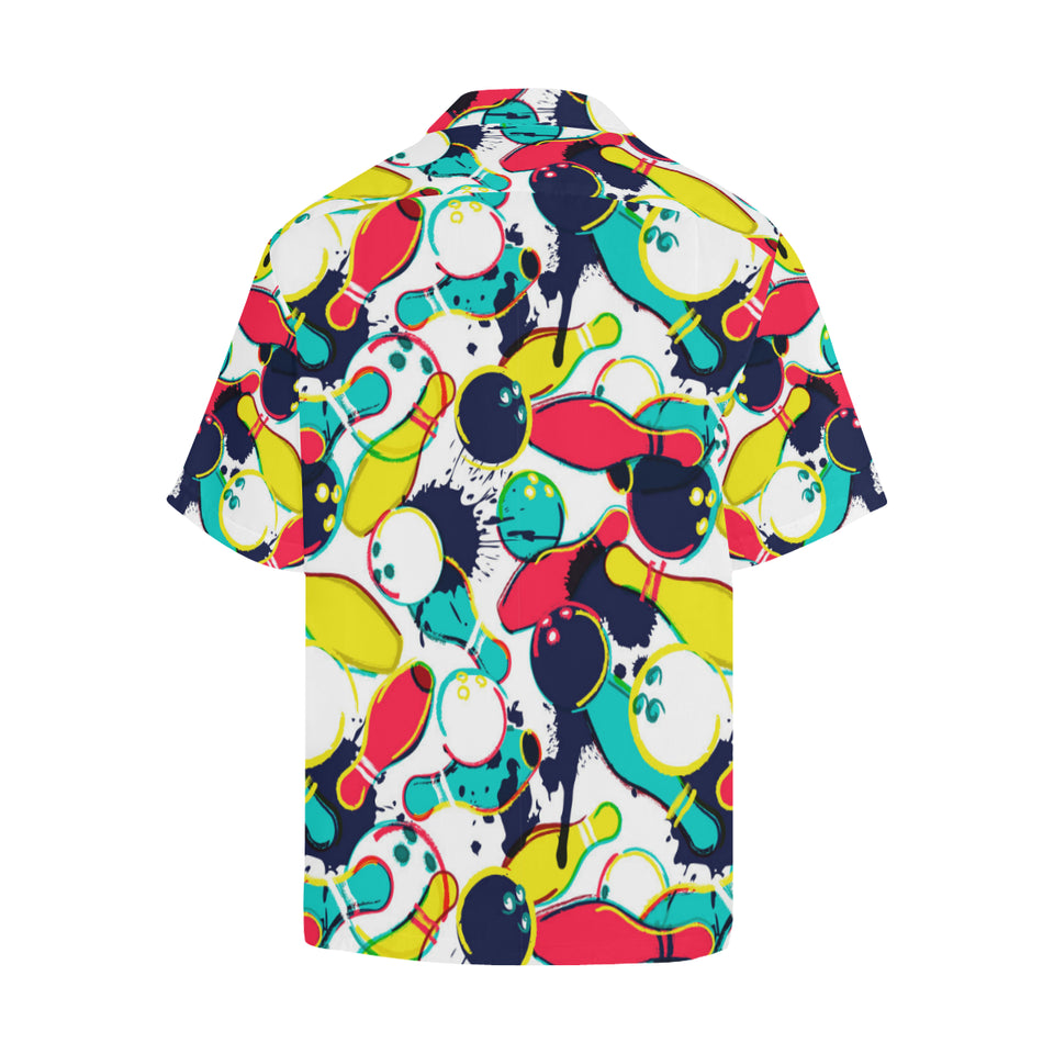 watercolor bowling ball pins Men's All Over Print Hawaiian Shirt