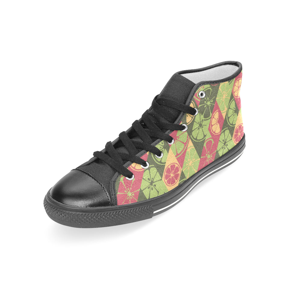Cool Geometric lime pattern Women's High Top Canvas Shoes Black