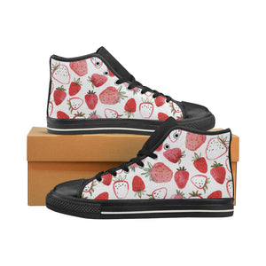 watercolor hand drawn beautiful strawberry pattern Women's High Top Canvas Shoes Black