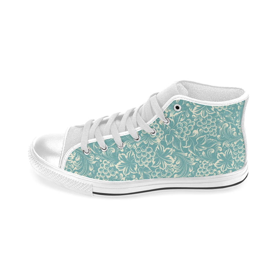 Classic Hand drawn Grape pattern Men's High Top Canvas Shoes White