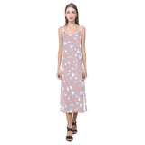 coral white heart pattern V-Neck Open Fork Long Dress