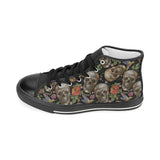 Skull rose humming bird flower pattern Women's High Top Canvas Shoes Black