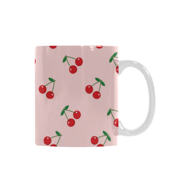 cherry pattern pink background Classical White Mug (Fulfilled In US)