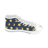 Moon star pattern Men's High Top Canvas Shoes White