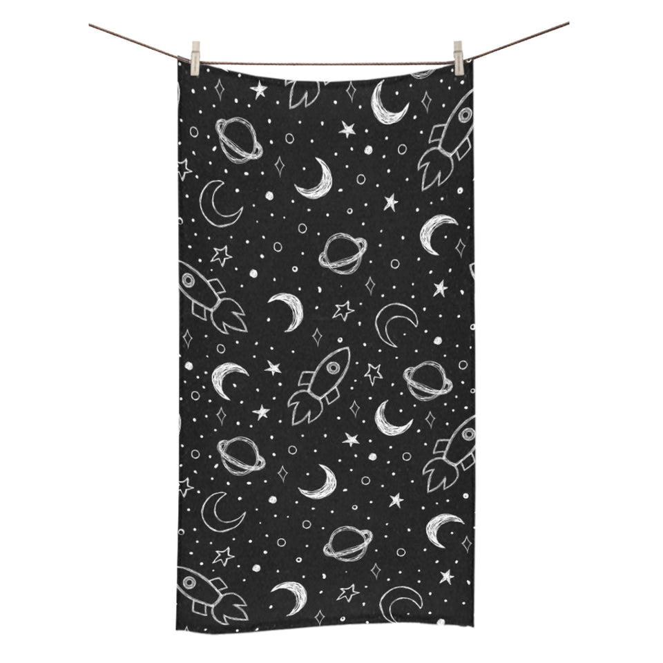 Hand drawn space rocket star planet Bath Towel