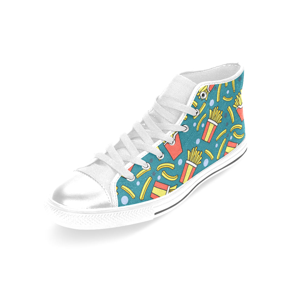 French fries red paper box pattern Women's High Top Canvas Shoes White