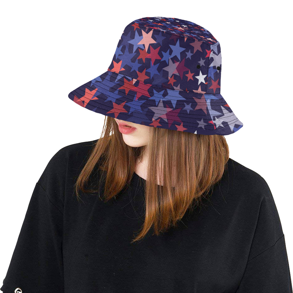 Red blue star pattern Unisex Bucket Hat