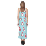 Cute penguin christmas  design pattern V-Neck Open Fork Long Dress