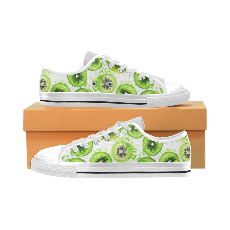 Watercolor kiwi pattern Men's Low Top Canvas Shoes White