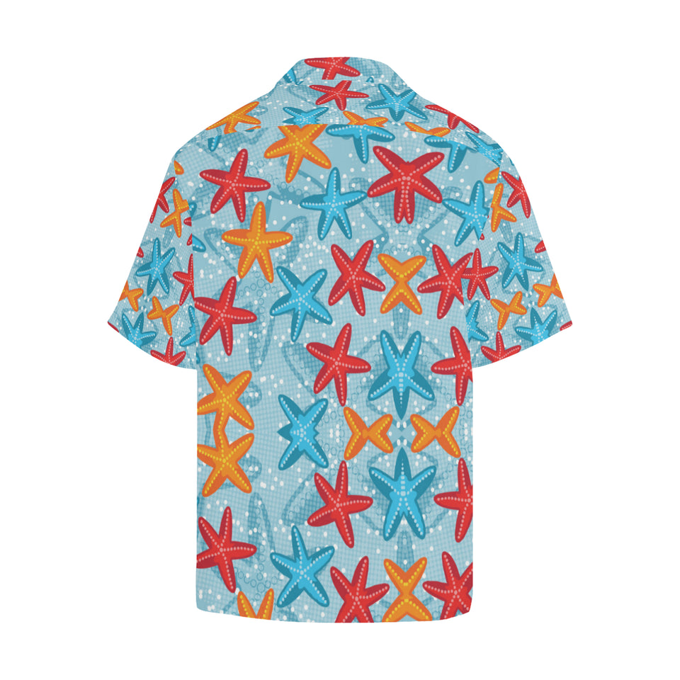 Blue red orange starfish pattern Men's All Over Print Hawaiian Shirt