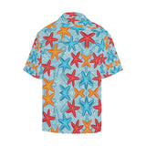 Blue red orange starfish pattern Men's All Over Print Hawaiian Shirt
