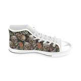 Skull rose humming bird flower pattern Men's High Top Canvas Shoes White