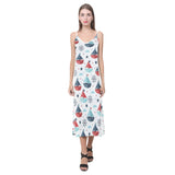 Cute color paper sailboat pattern V-Neck Open Fork Long Dress