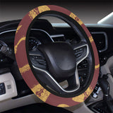 Hand drawn gold saxophone red background Car Steering Wheel Cover