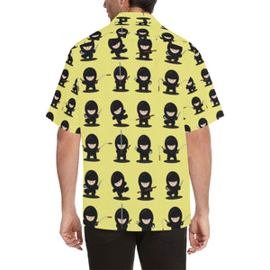 Cute ninja yellow background Men's All Over Print Hawaiian Shirt