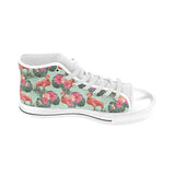Beautiful flamingo tropical palm leaves hibiscus p Men's High Top Canvas Shoes White