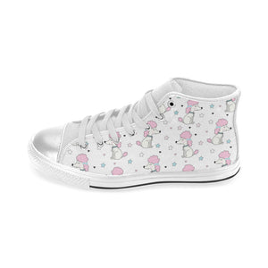 Cute poodle dog star pattern Women's High Top Canvas Shoes White