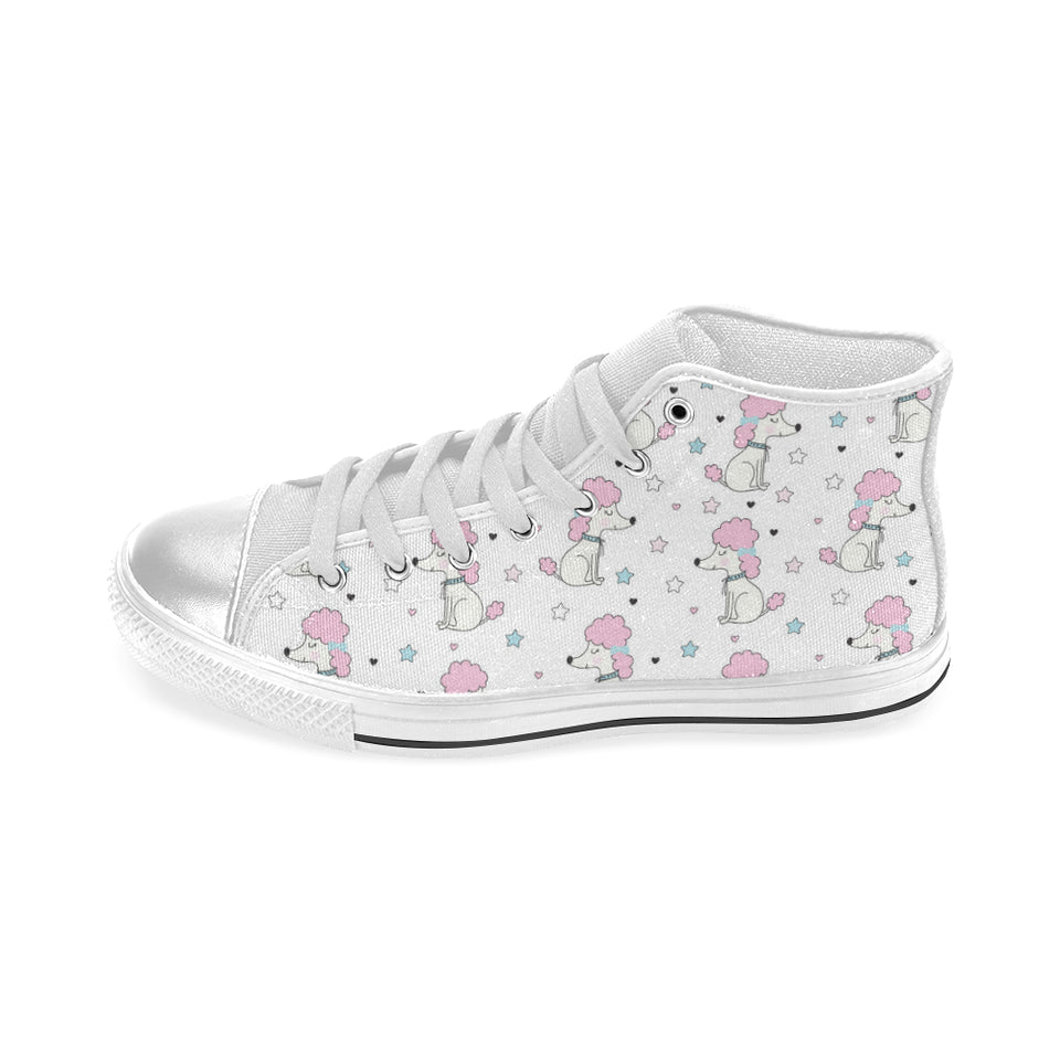 Cute poodle dog star pattern Women's High Top Canvas Shoes White