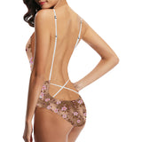 Pink sakura cherry blossom drak brown background Women's One-Piece Swimsuit