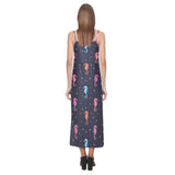 Watercolor colorful seahorse pattern V-Neck Open Fork Long Dress