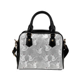 white swan gray background Shoulder Handbag
