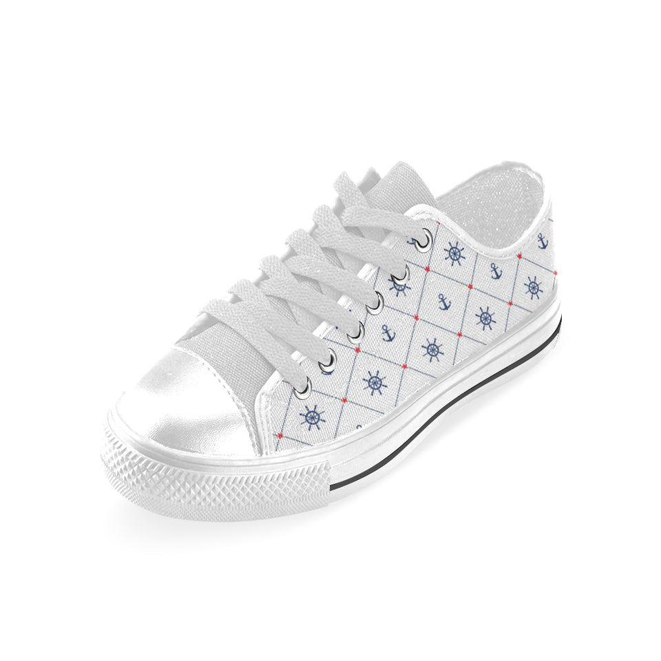 Anchor rudder nautical design pattern Men's Low Top Shoes White