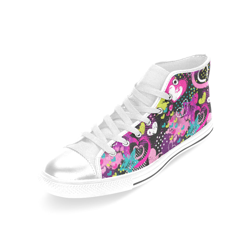 heart dot wave star creative design pattern Women's High Top Canvas Shoes White