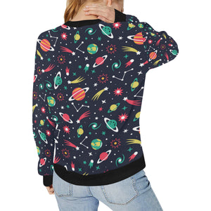 colorful space pattern planet star Women's Crew Neck Sweatshirt