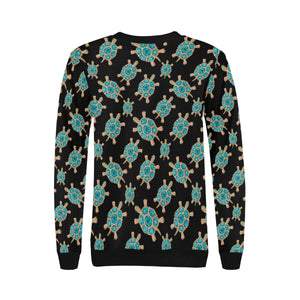 Sea turtle blue stone pattern Women's Crew Neck Sweatshirt