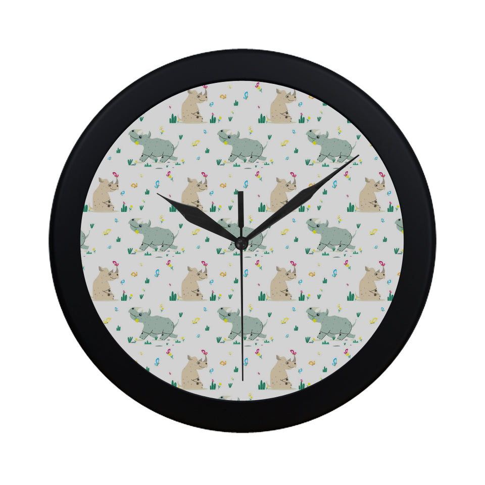 Cute Rhino pattern Elegant Black Wall Clock
