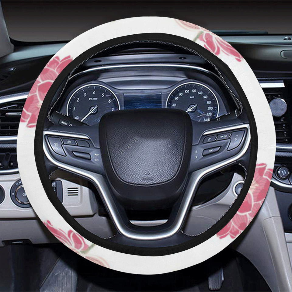 Pink lotus waterlily pattern Car Steering Wheel Cover