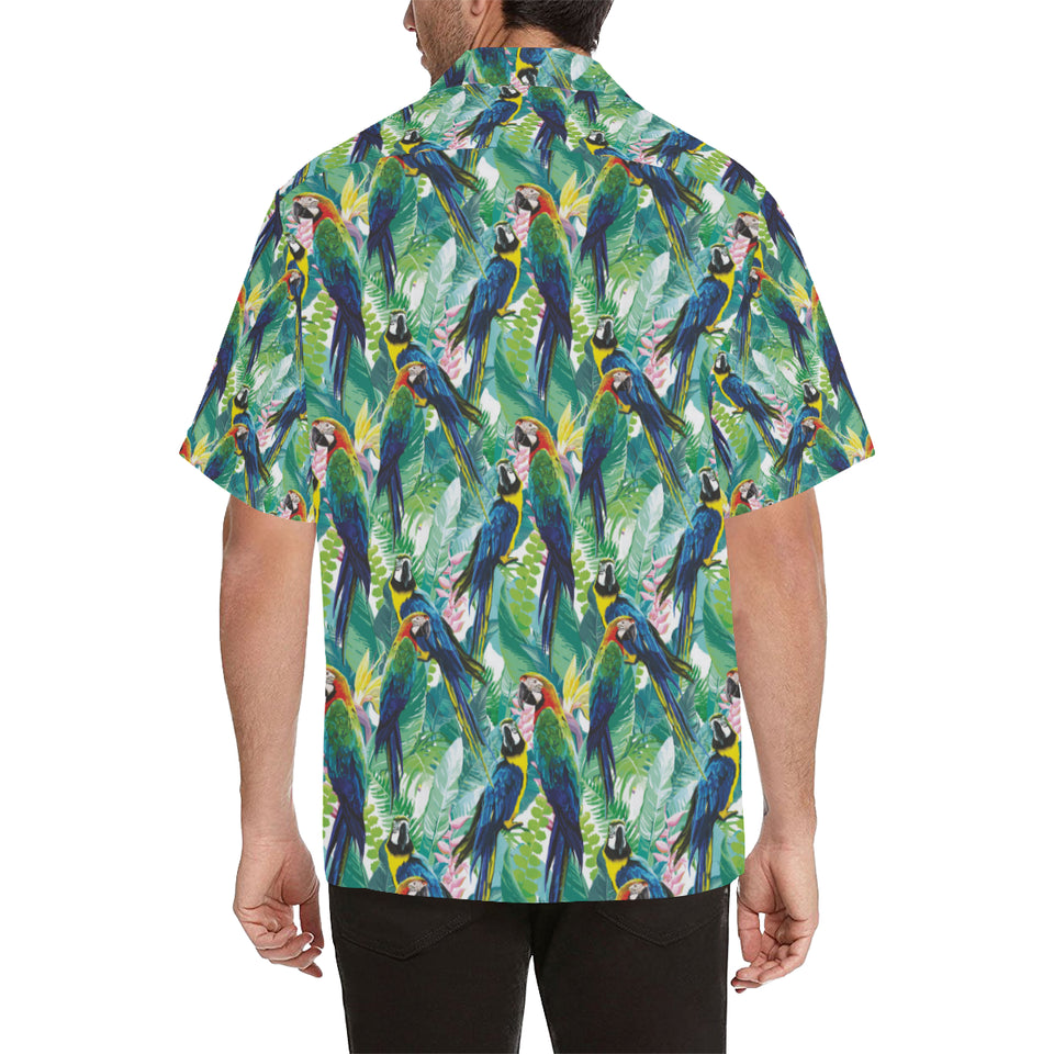 Colorful parrot exotic flower leaves Men's All Over Print Hawaiian Shirt