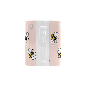 Cute bee flower pattern pink background Classical White Mug (Fulfilled In US)