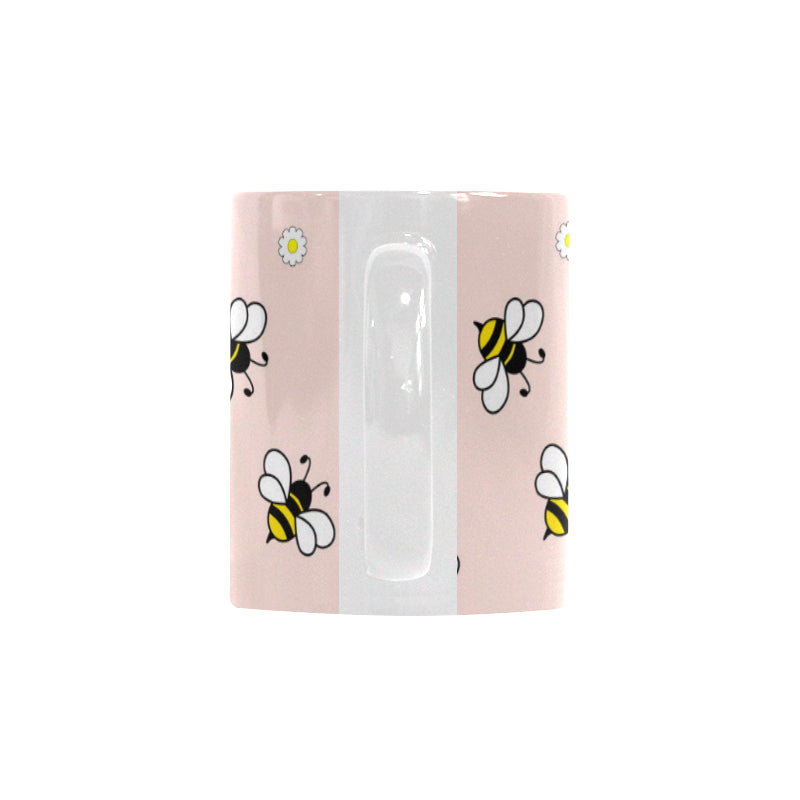 Cute bee flower pattern pink background Classical White Mug (Fulfilled In US)