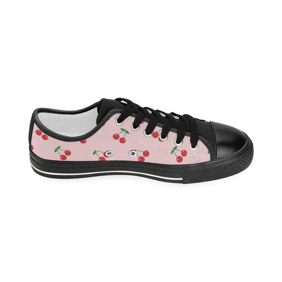 cherry pattern pink background Kids' Boys' Girls' Low Top Canvas Shoes Black