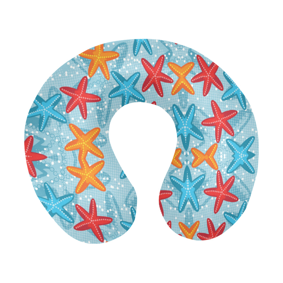 Blue red orange starfish pattern U-Shaped Travel Neck Pillow