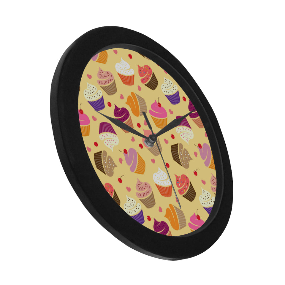 cake cupcake heart cherry pattern Elegant Black Wall Clock