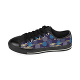 Blue japanese pattern cloud wave flower Men's Low Top Canvas Shoes Black