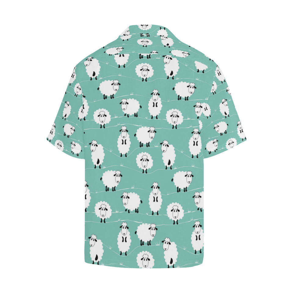 Cute sheep green background Men's All Over Print Hawaiian Shirt