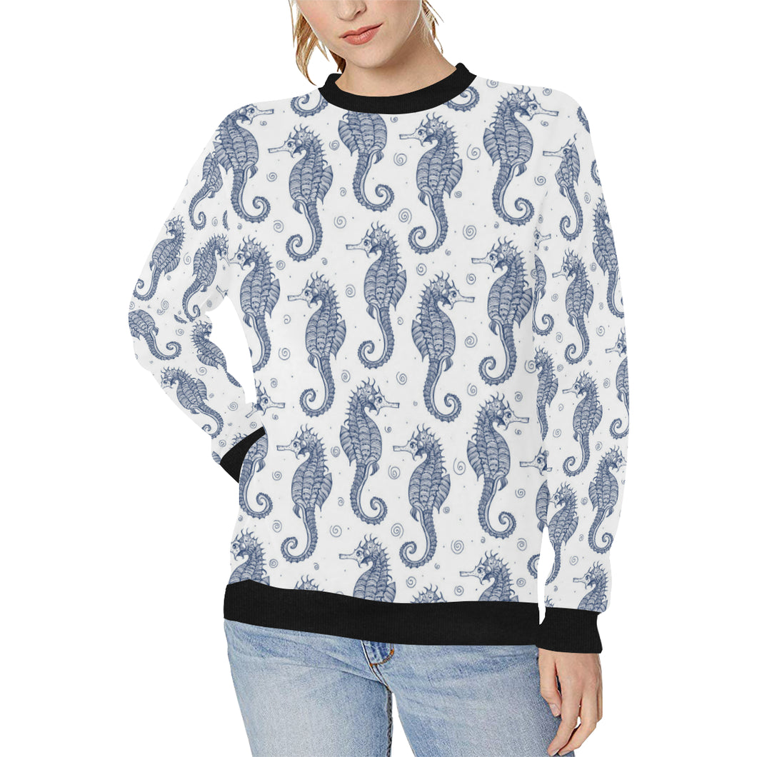 Seahorse pattern background Women's Crew Neck Sweatshirt