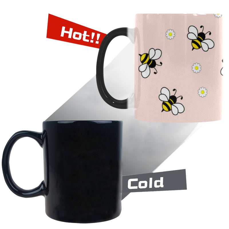 Cute bee flower pattern pink background Morphing Mug Heat Changing Mug