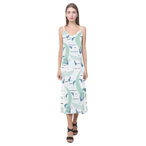 Crocodile diver pattern V-Neck Open Fork Long Dress