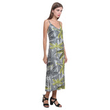 Hand drawn dragonfly pattern V-Neck Open Fork Long Dress