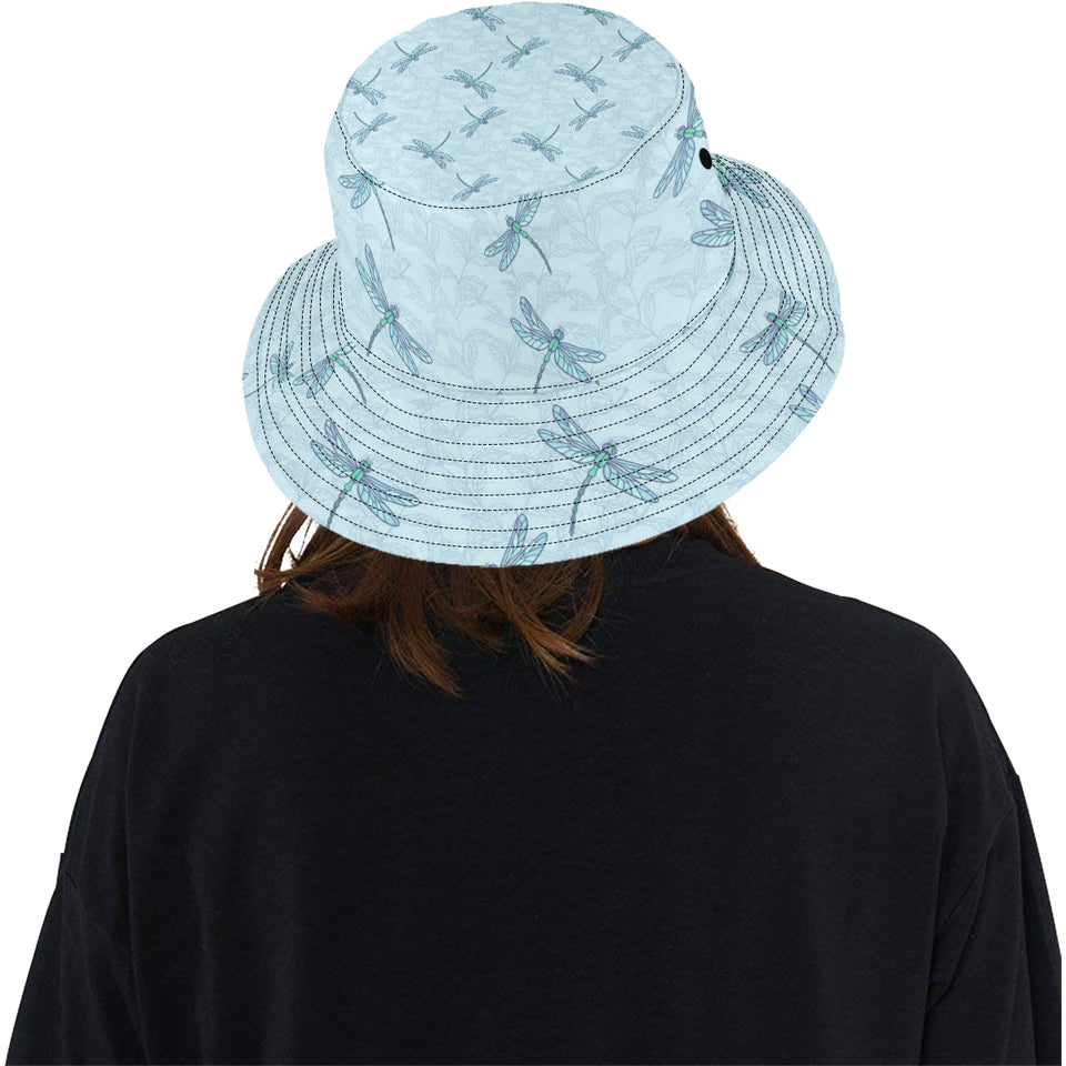 Dragonfly pattern blue background Unisex Bucket Hat