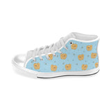 Brown cute pomeranian blue blackground Men's High Top Canvas Shoes White
