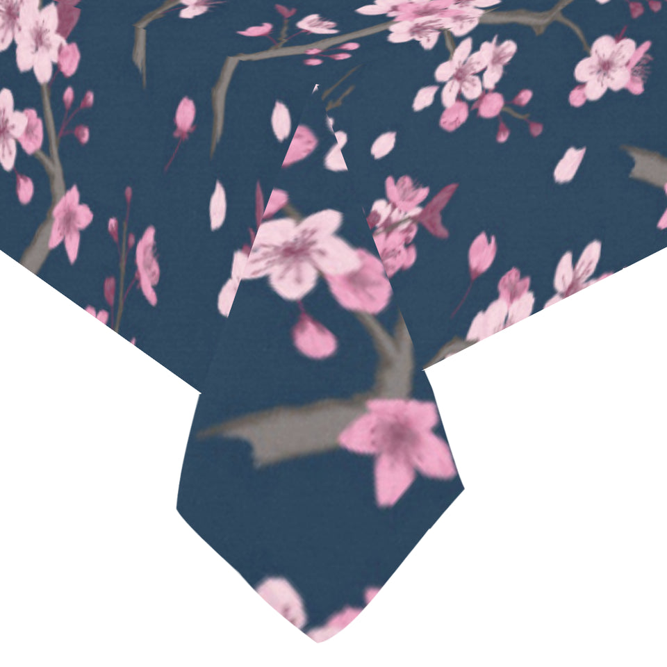 Pink sakura cherry blossom blue background Tablecloth