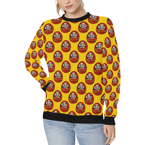 Daruma japanese wooden doll yellow background Women's Crew Neck Sweatshirt